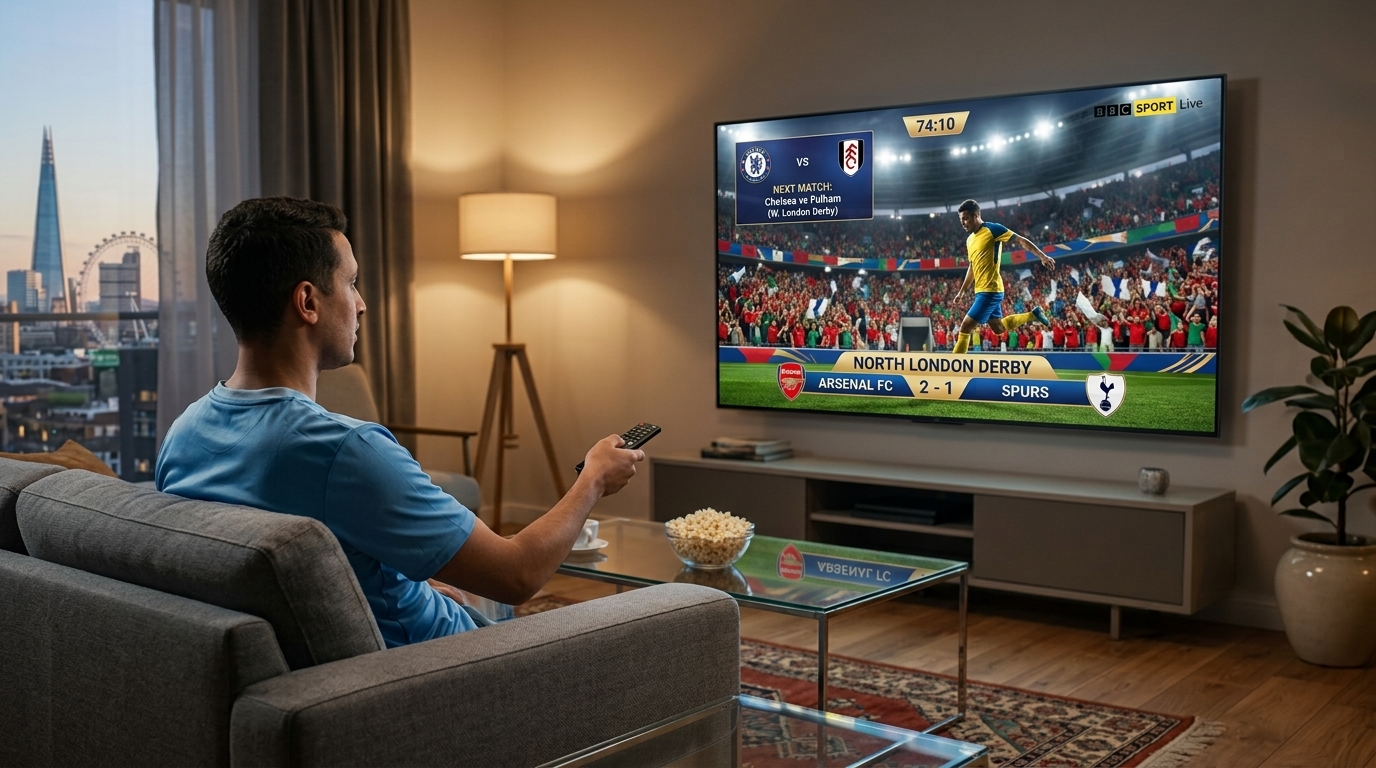 Person watching streaming content on a large screen TV